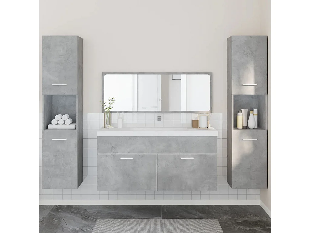 Betongraues 4-teiliges Badezimmermöbel-Set