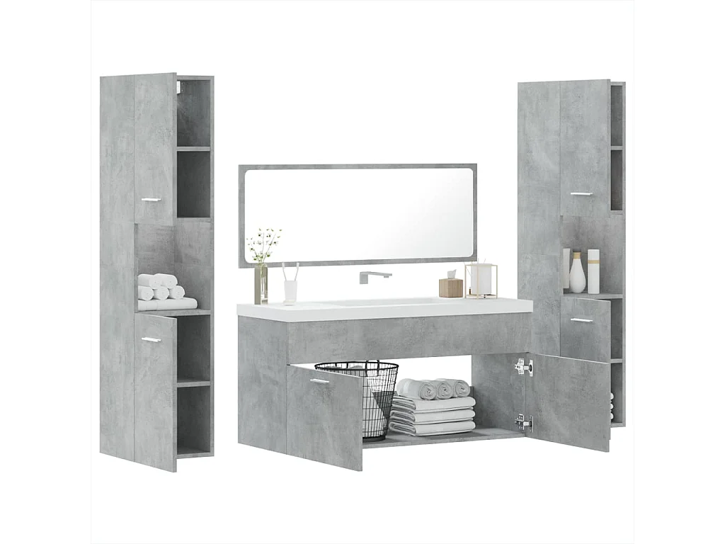 Betongraues 4-teiliges Badezimmermöbel-Set
