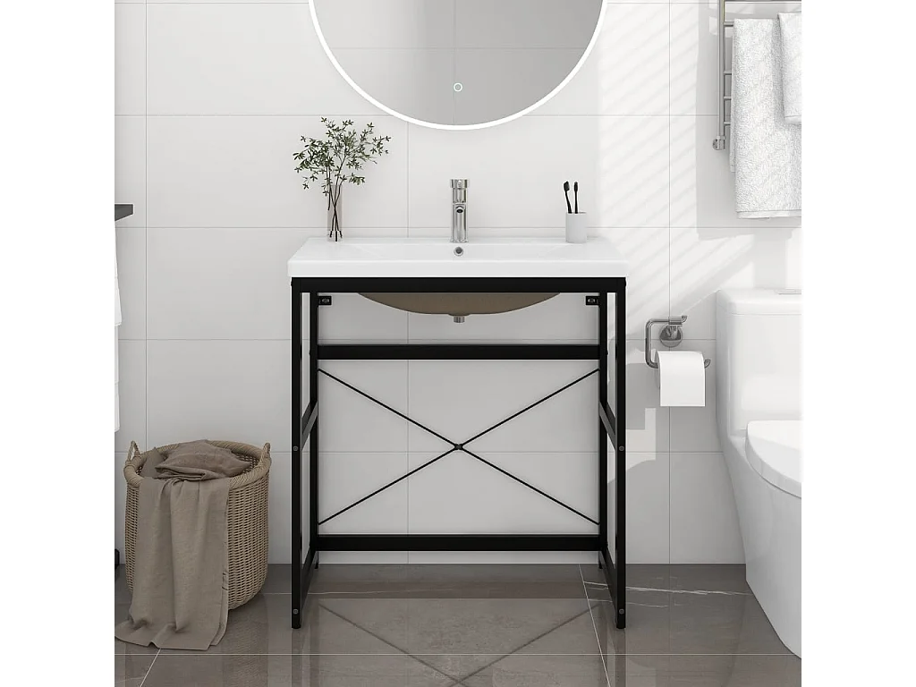 Cadre de lavabo de salle de bain vasque à encastrer Noir Fer