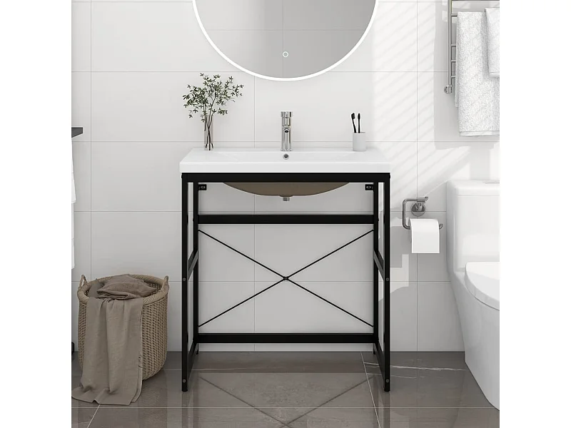 Estrutura de lavatório c/ lavatório embutido ferro preto