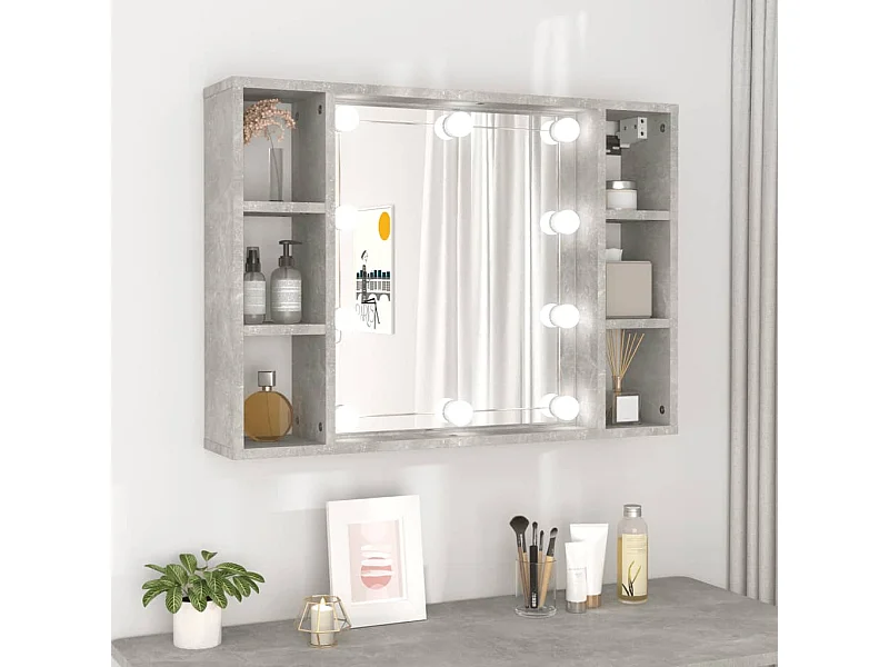 Armário espelhado com LED 76x15x55 cm cinzento cimento