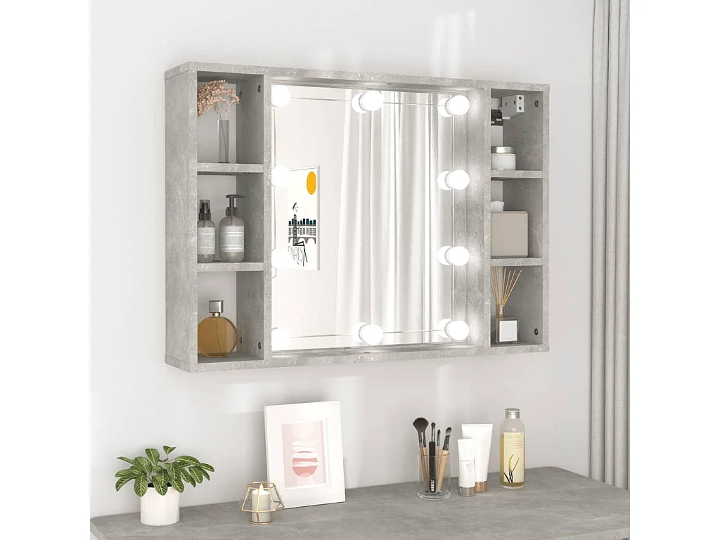 Armoire à miroir avec LED Gris béton 76x15x55 cm