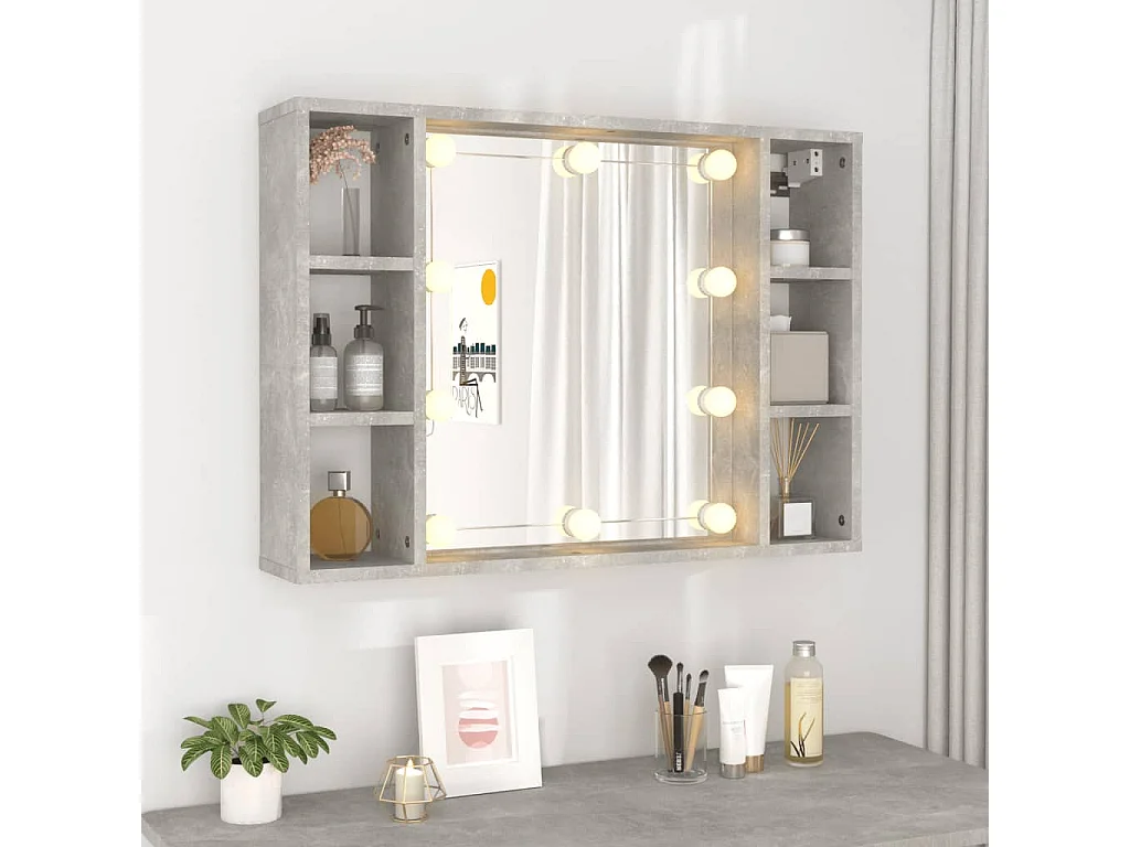 Armoire à miroir avec LED Gris béton 76x15x55 cm