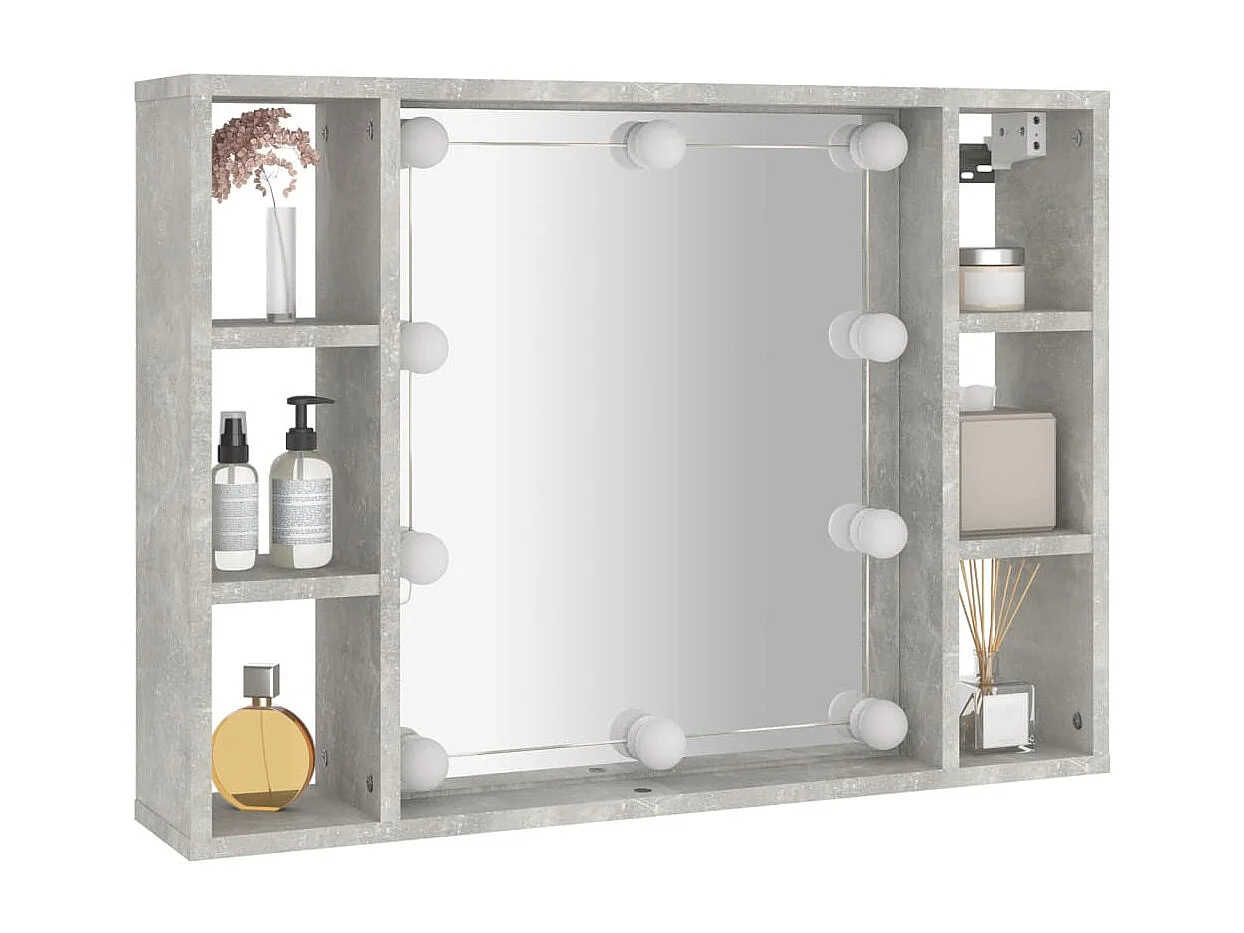 Armoire à miroir avec LED Gris béton 76x15x55 cm