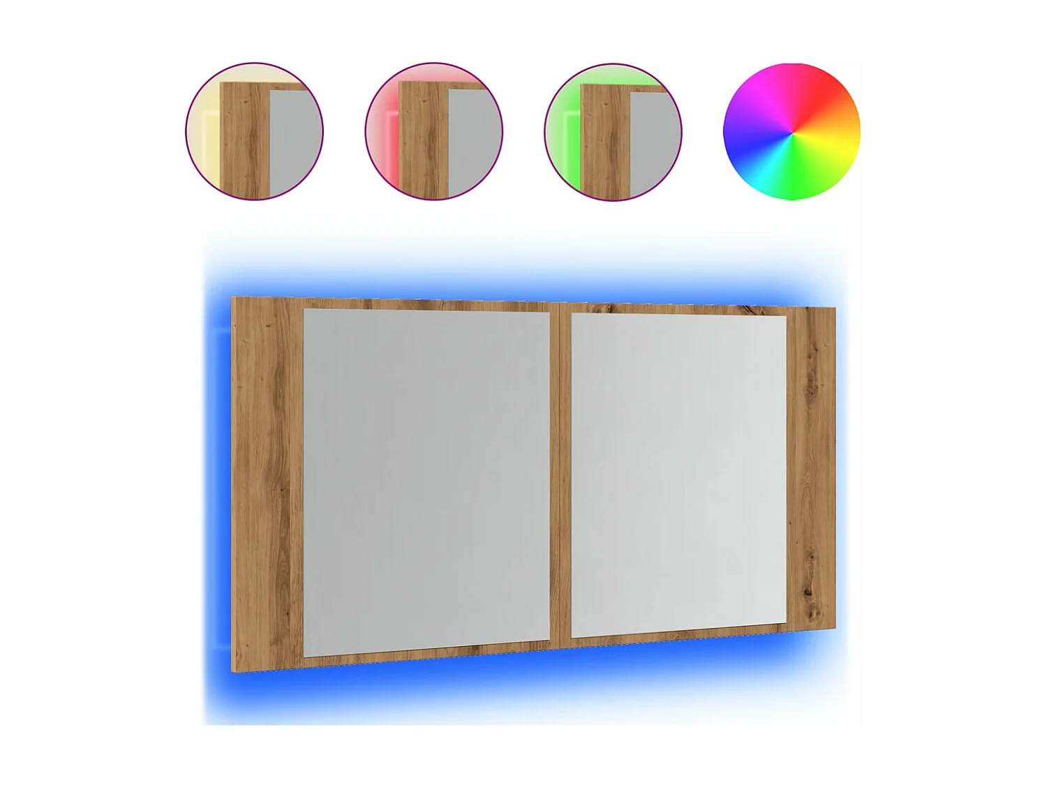 Spiegelkast LED 90x12x45 cm bewerkt hout artisanaal eikenkleur