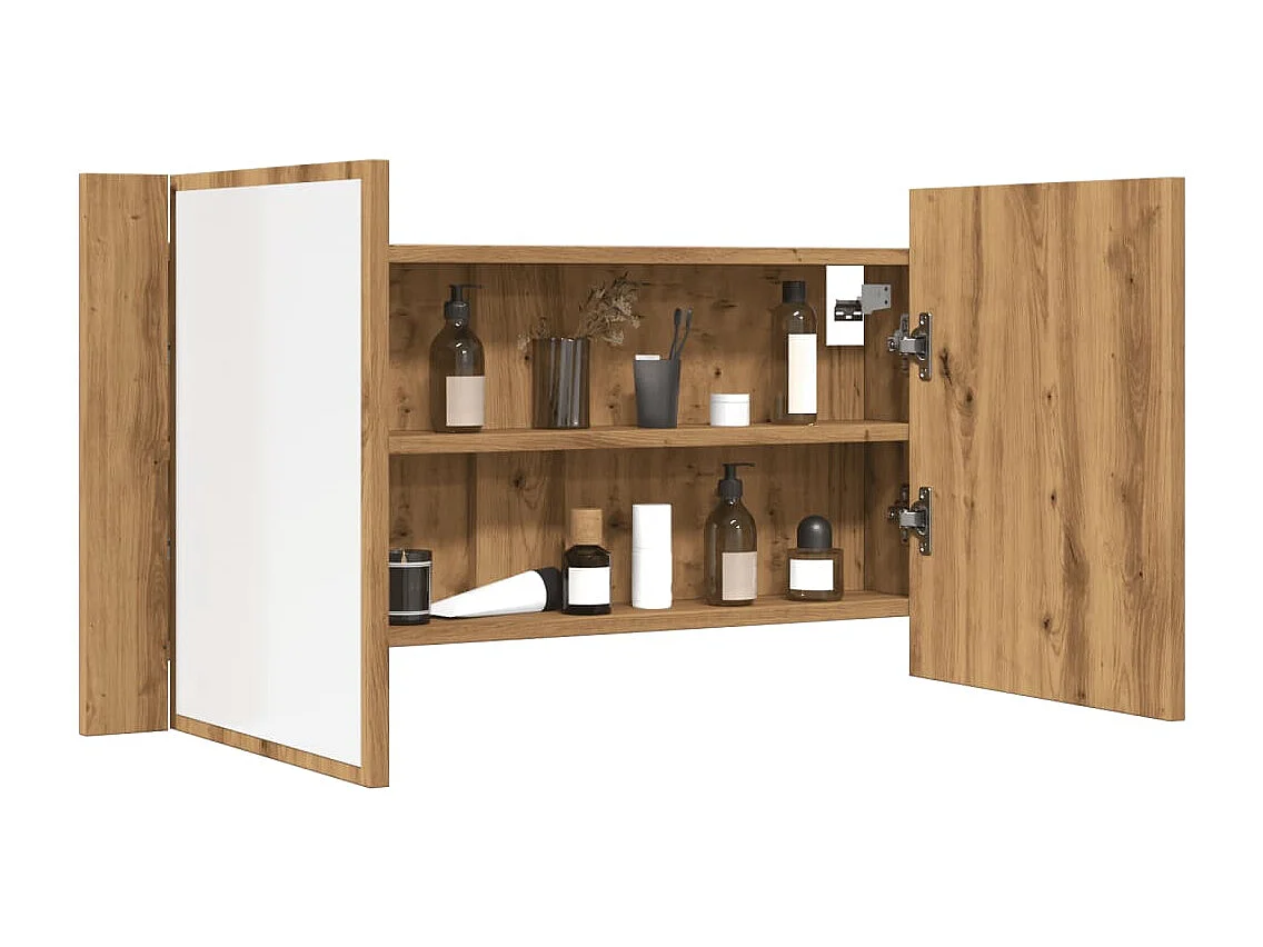 Spiegelkast LED 90x12x45 cm bewerkt hout artisanaal eikenkleur