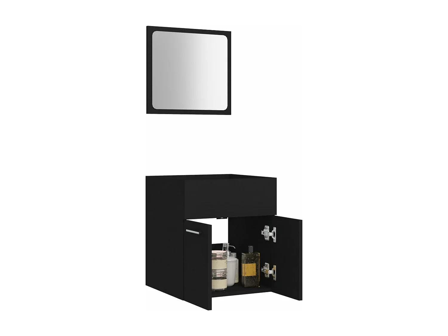 Badezimmermöbel-Set, 2-teilig, schwarze Spanplatte