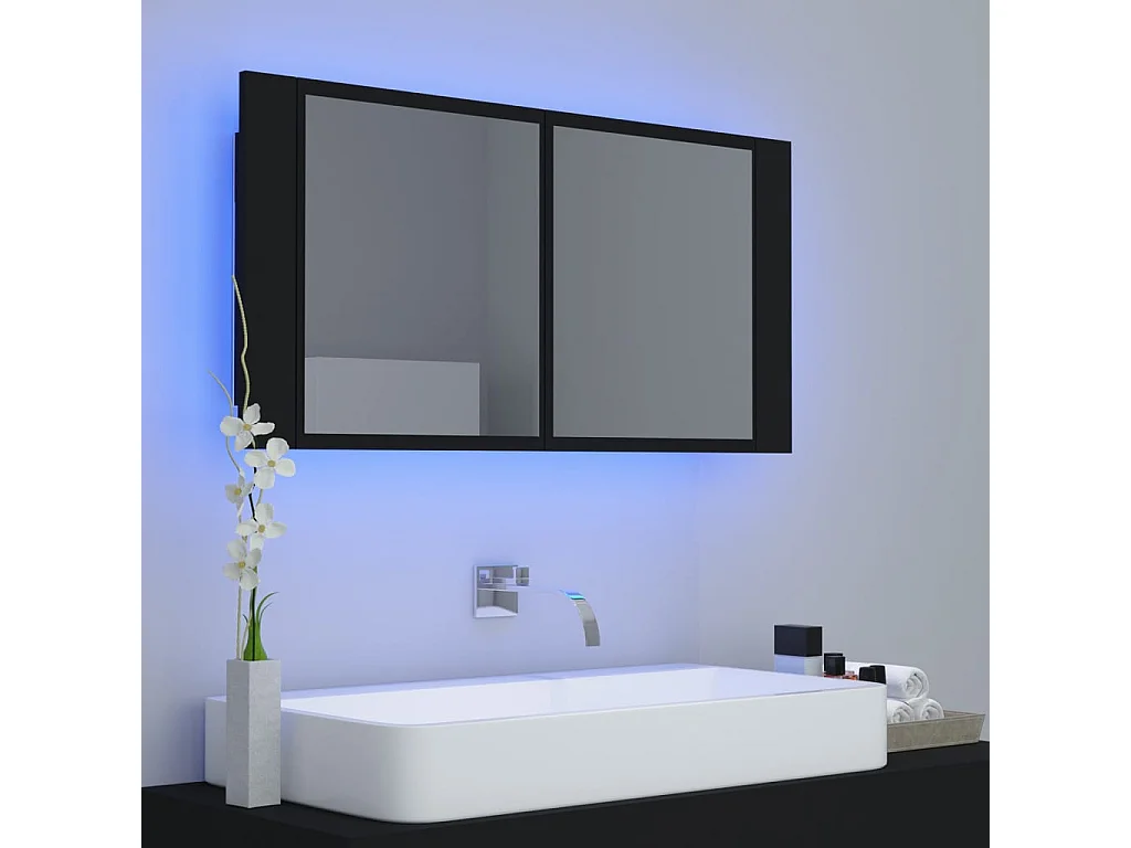 Armoire à miroir de salle de bain LED Noir 90x12x45 Acrylique