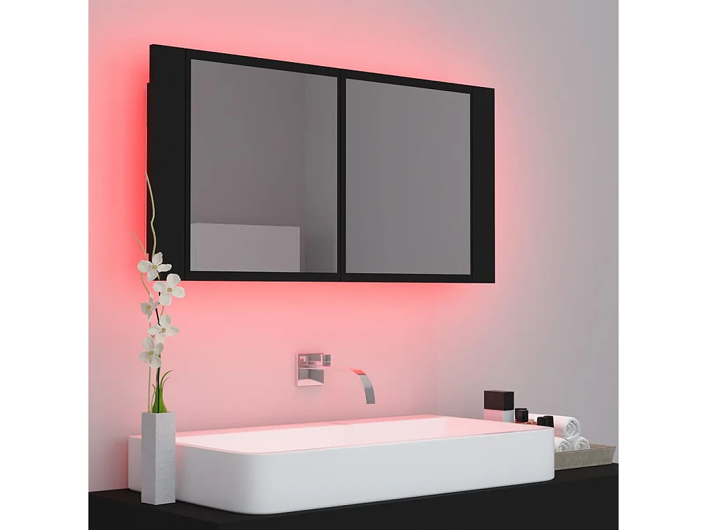 Armadietto a Specchio con Luci LED Nero 90x12x45 cm in Acrilico