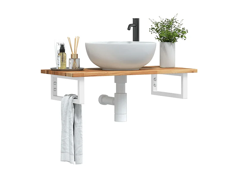 Ripiano a Parete per Lavabo in Acciaio e Massello di Acacia