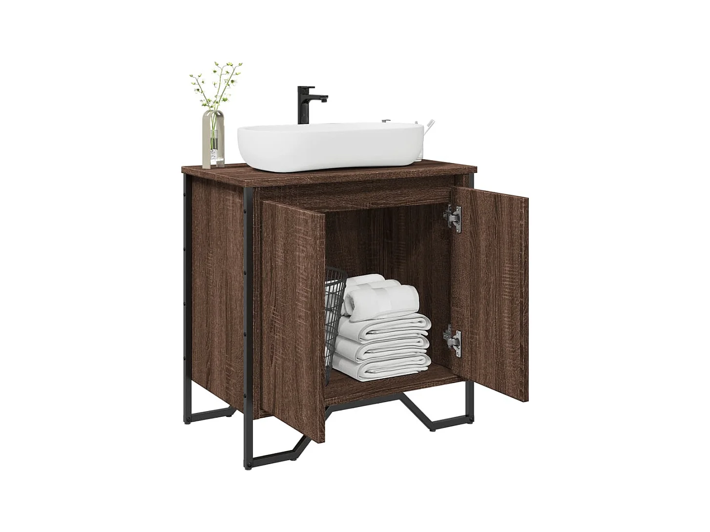 Bruin eiken wastafelmeubel 60x35x60 cm