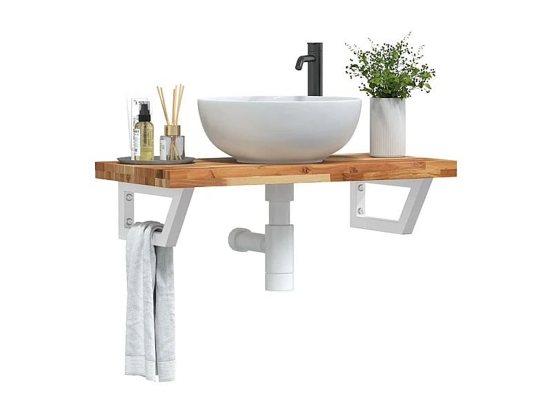 Ripiano a Parete per Lavabo in Acciaio e Massello di Acacia