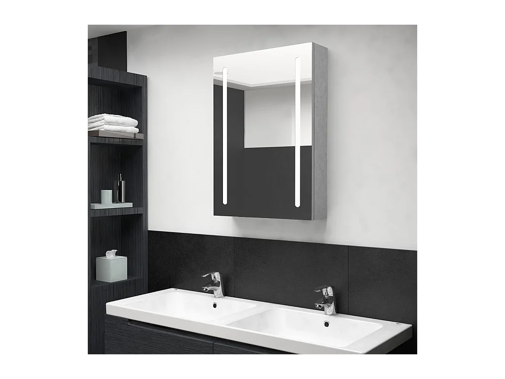 Armoire de salle de bain à miroir LED gris béton 50x13x70 cm