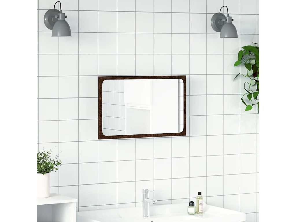 Miroir de salle de bain à LED chêne marron bois d'ingénierie