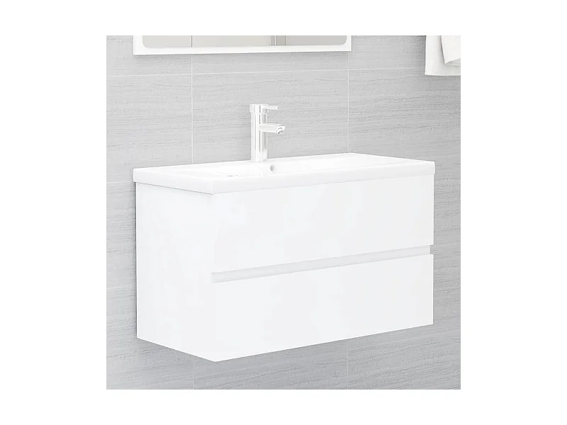 Armário de lavatório c/ lavatório embutido contraplacado branco