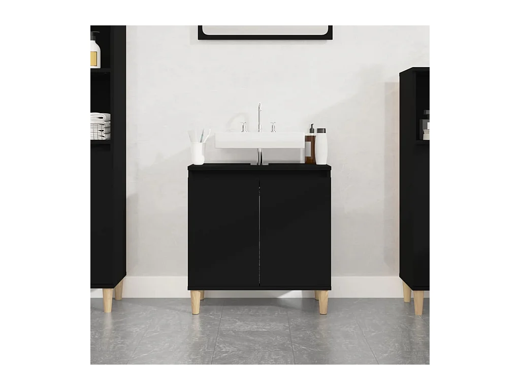 Meuble d'évier noir 58x33x60 cm bois d'ingénierie