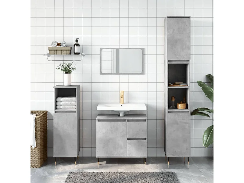 Armoire de salle de bain gris béton 30x30x190 cm