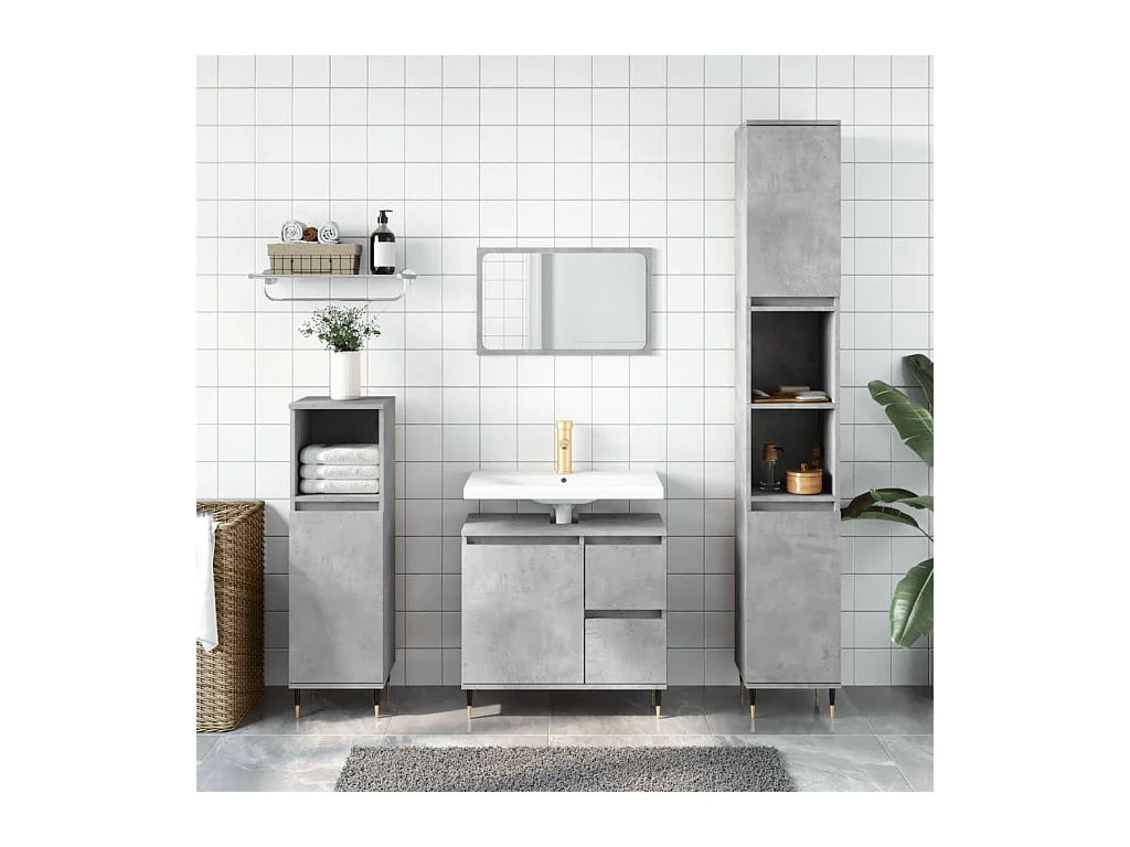 Armadietto Bagno Grigio Cemento 30x30x190 cm Legno Multistrato