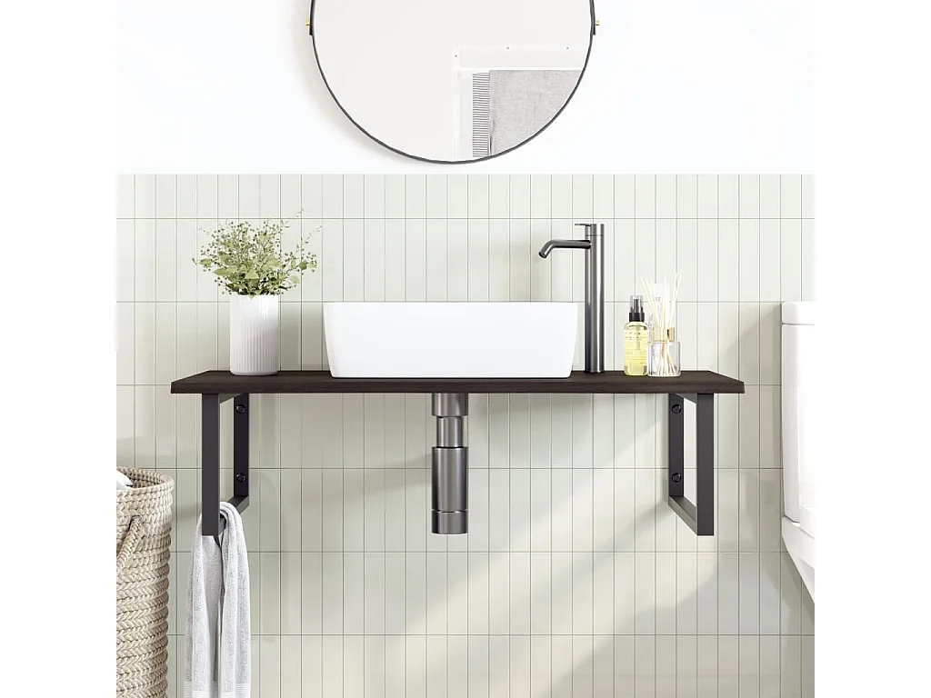 Étagère de vasque murale acier et bois de chêne massif