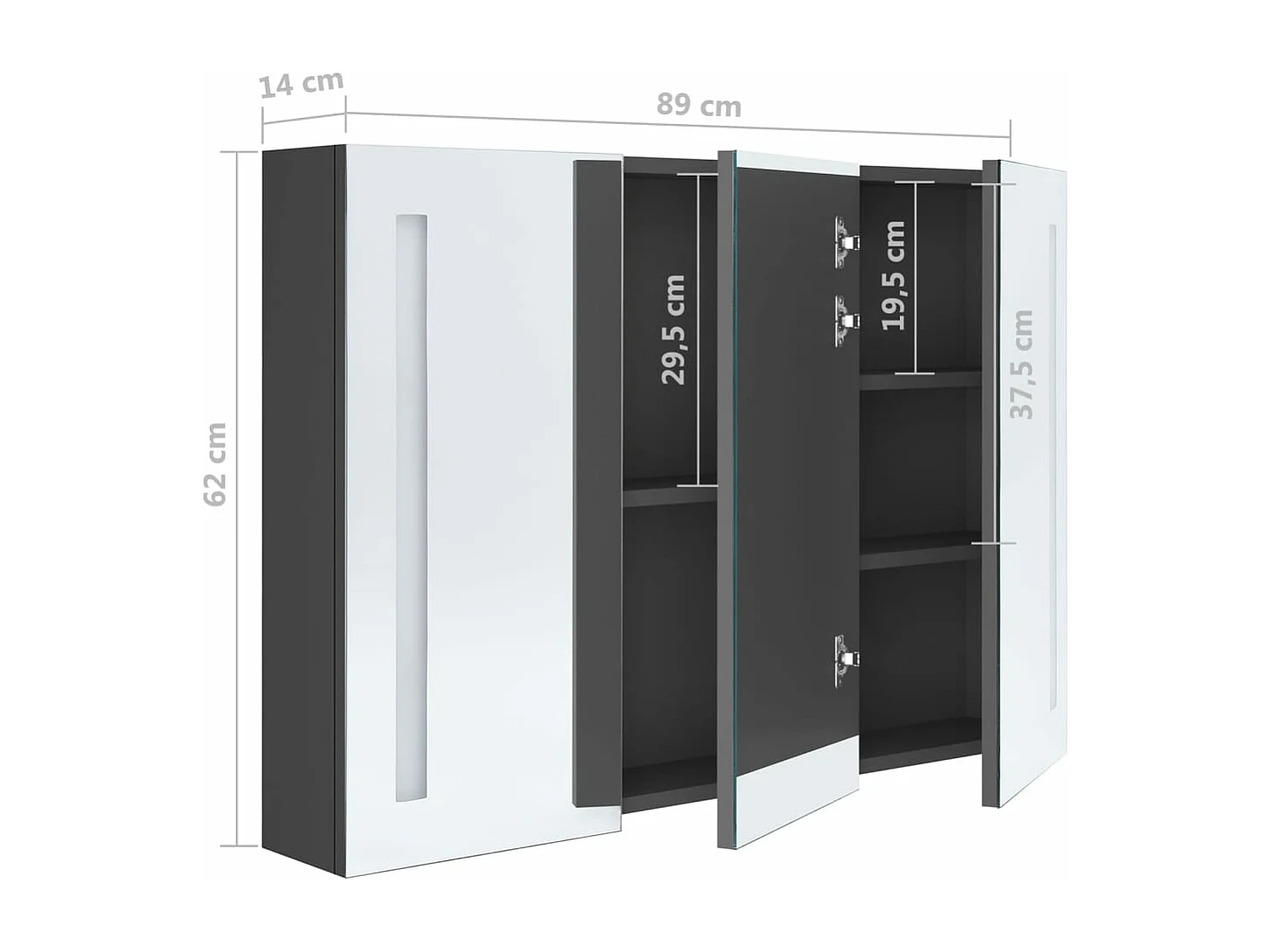 LED-Spiegelschrank fürs Bad 89x14x62 cm Grau