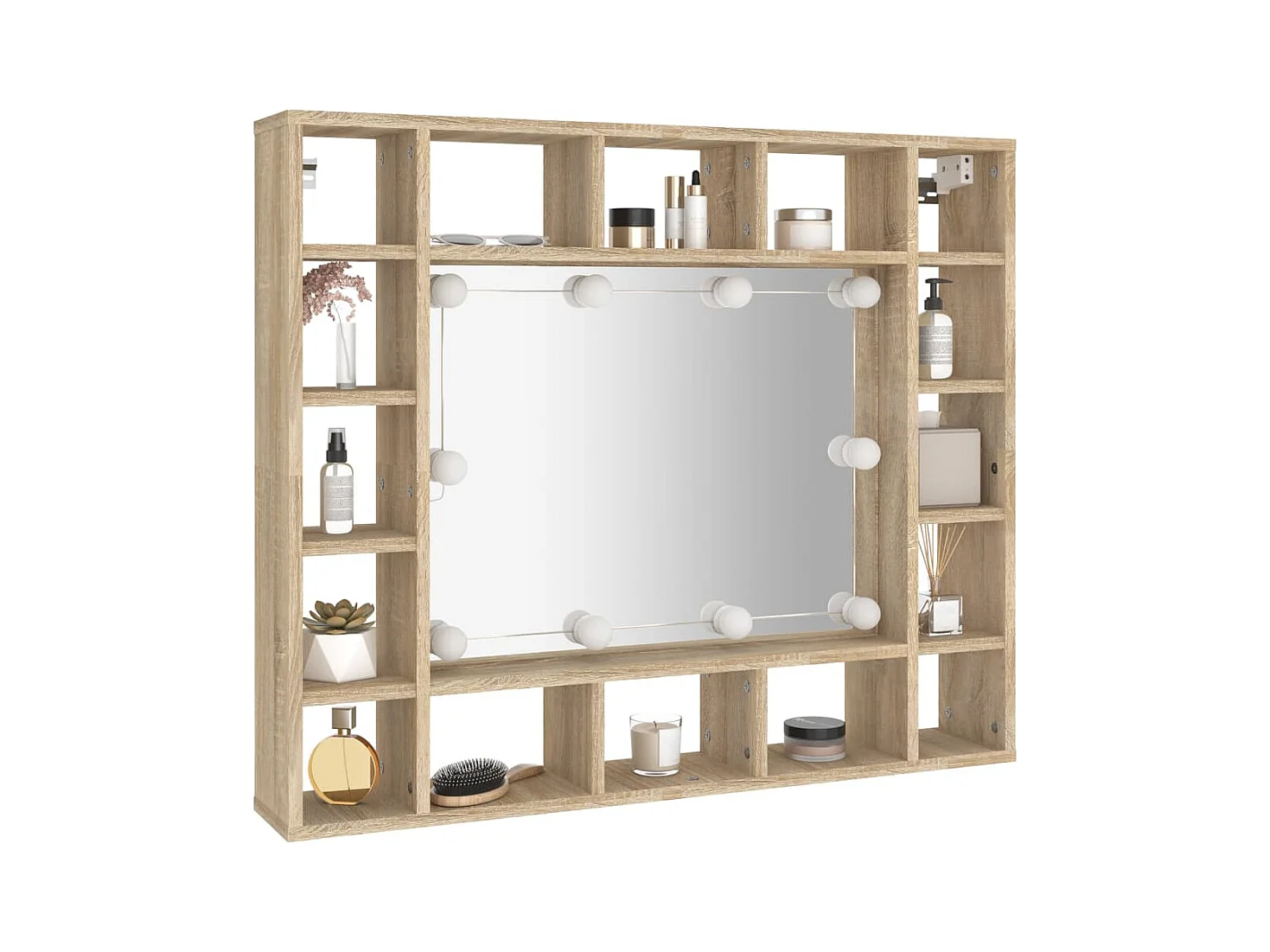 Spiegelkast met LED-verlichting 91x15x76,5 cm sonoma eikenkleur