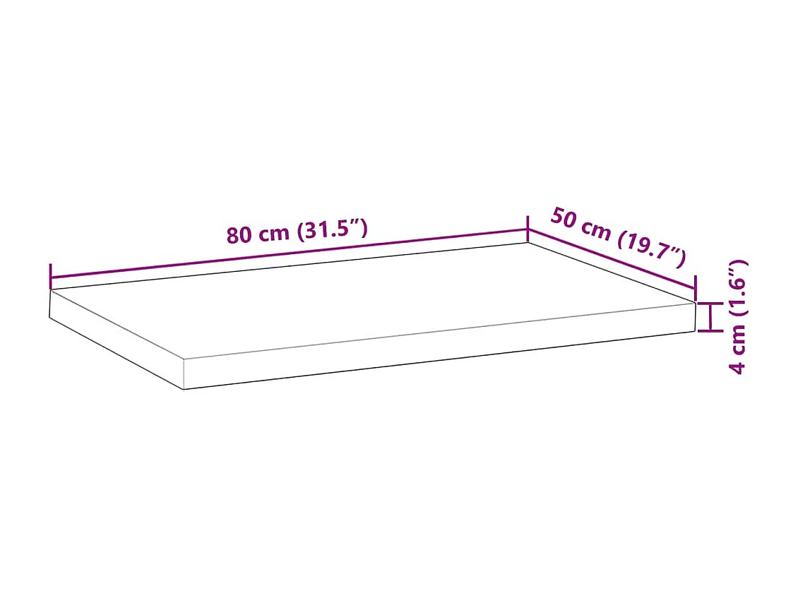 Piano da Bagno Non Trattato 80x50x4 cm Legno Massello di Acacia