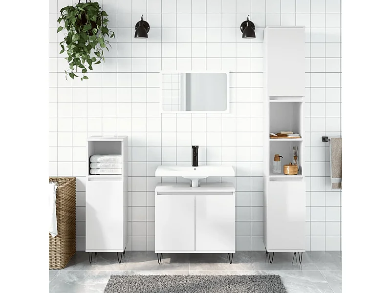 Armoire de bain blanc brillant 58x33x60 cm bois d'ingénierie