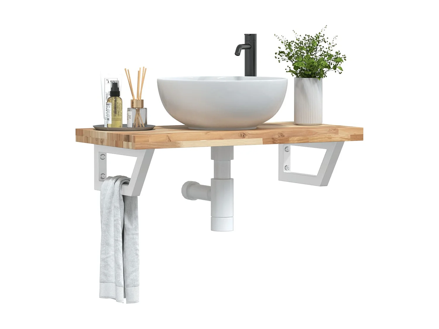 Estante de lavabo de pared acero y madera maciza de acacia