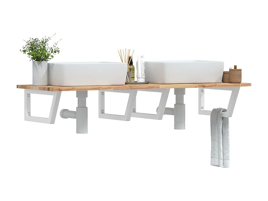 Estante de lavabo de pared acero y madera maciza de acacia