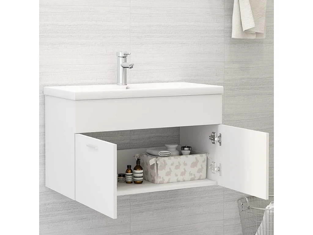 Armoire d'évier avec lavabo intégré Blanc Aggloméré