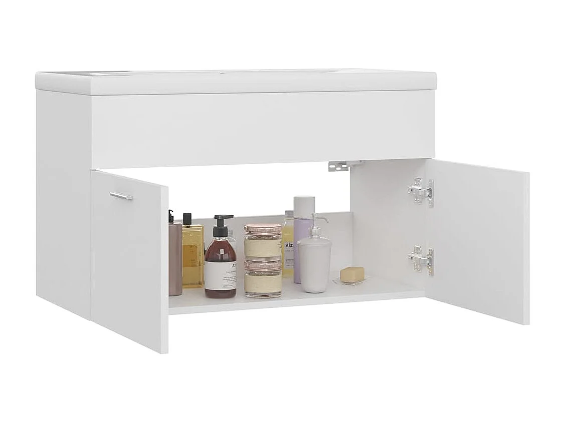 Waschbeckenunterschrank mit Einbaubecken Weiß Holzwerkstoff