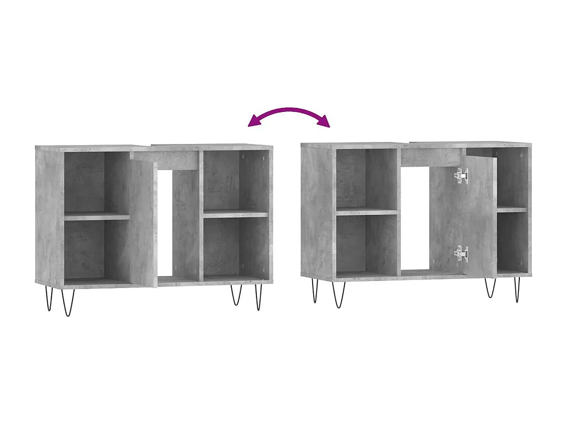 Armoire salle de bain gris béton 80x33x60cm bois d'ingénierie