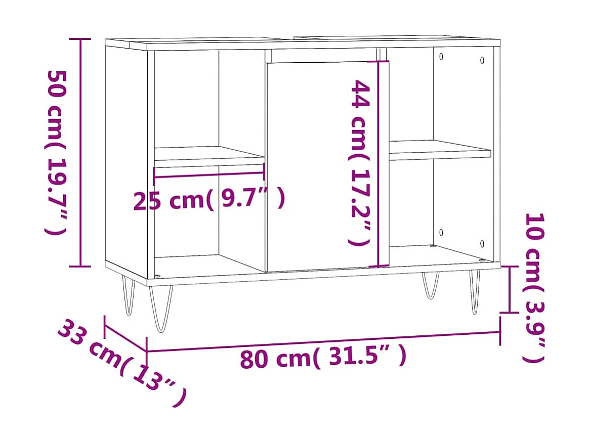 Armoire salle de bain gris béton 80x33x60cm bois d'ingénierie