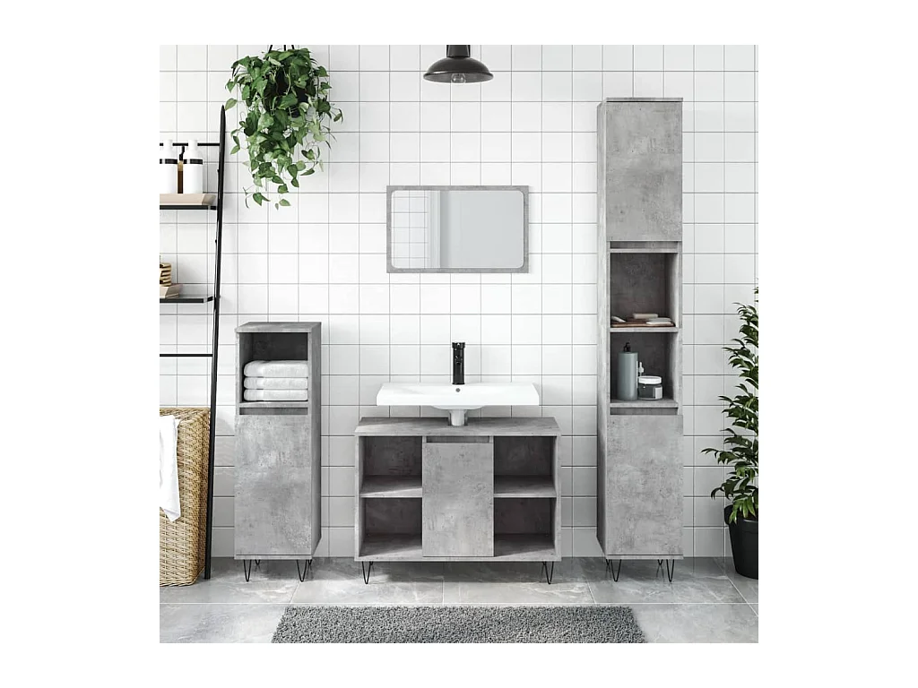 Armadietto da Bagno Grigio Cemento 80x33x60cm Legno Multistrato