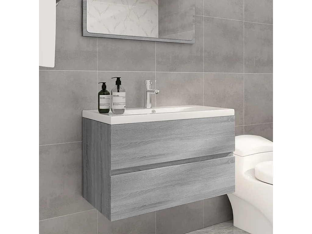 Mobile Bagno e Lavabo Integrato Grigio Sonoma Legno Multistrato