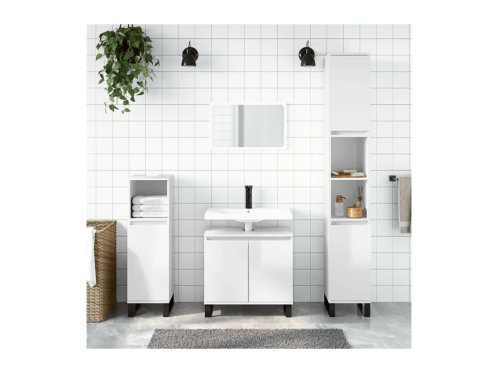 Armadietto Bagno Bianco Lucido 58x33x60cm in Legno Multistrato