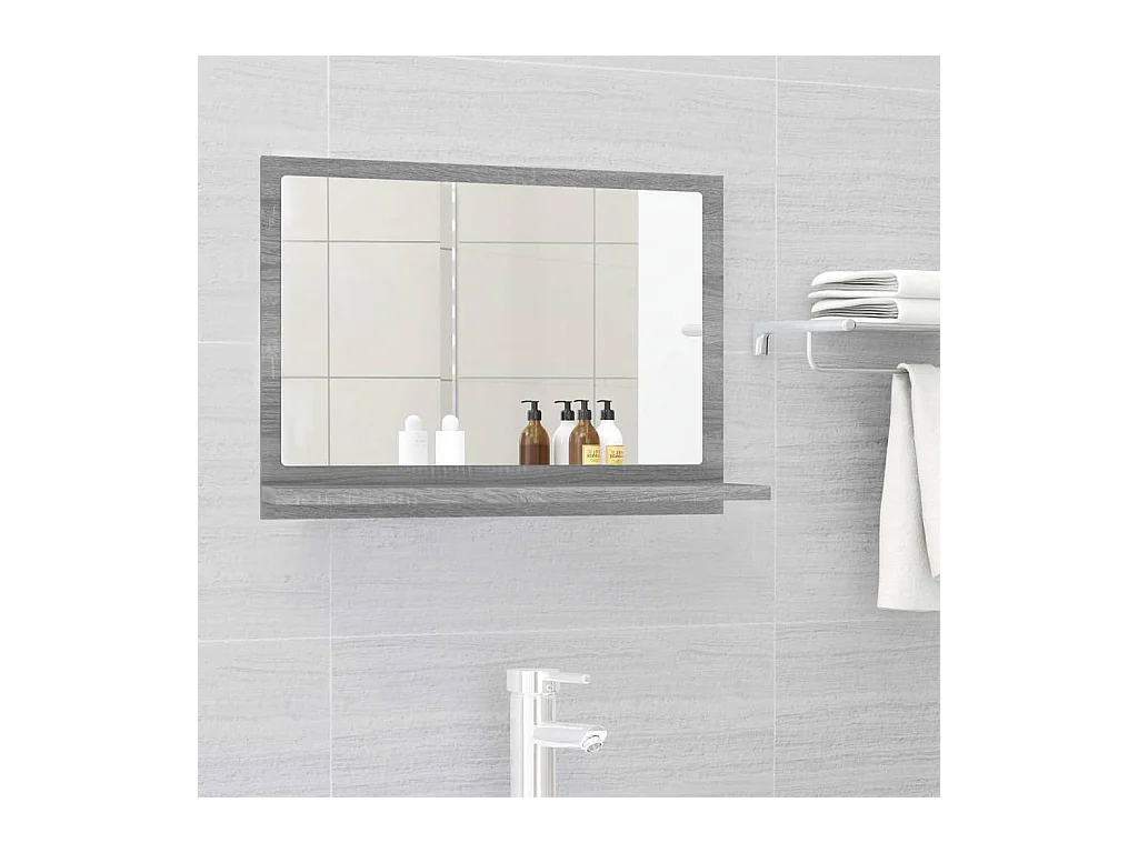 Specchio da Bagno Grigio Sonoma 60x10,5x37 cm Legno Multistrato