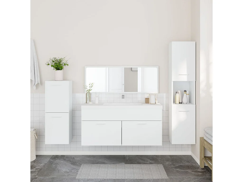 Ensemble de meubles salle de bain 4 pcs blanc bois d'ingénierie