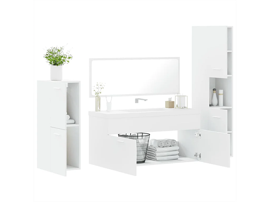 Ensemble de meubles salle de bain 4 pcs blanc bois d'ingénierie