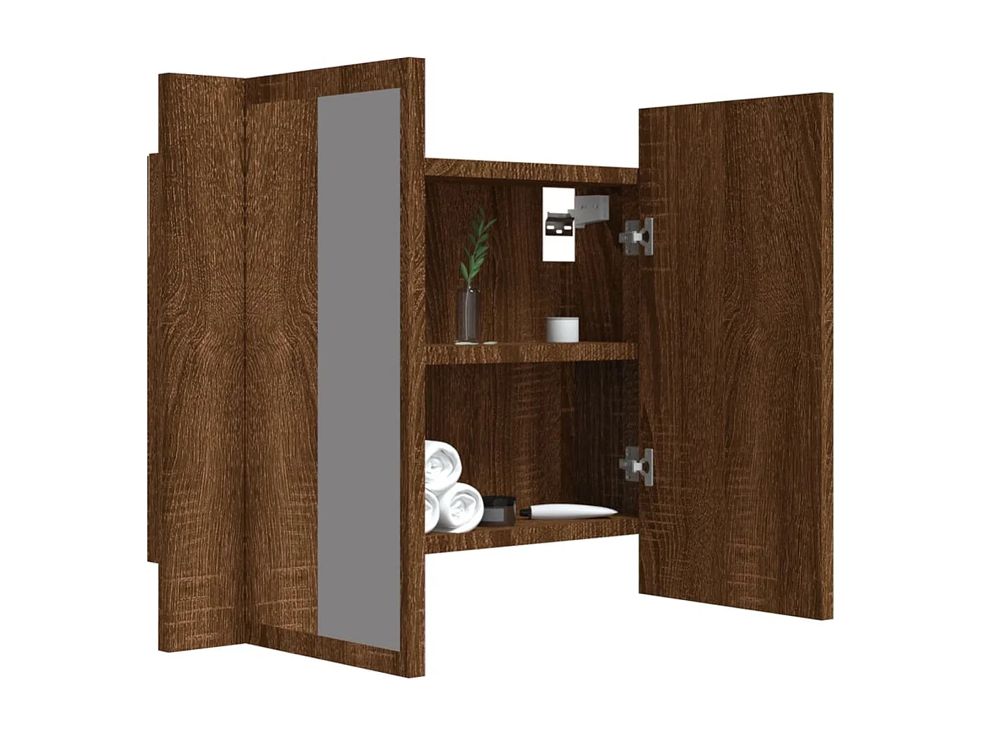 Mobile Specchio LED Rovere Marrone 60x12x45cm Legno Multistrato