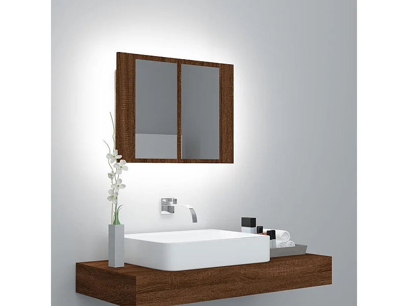 Mobile Specchio LED Rovere Marrone 60x12x45cm Legno Multistrato