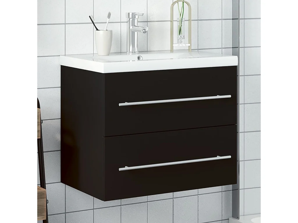 Armoire lavabo de salle de bain avec bassin intégré noir