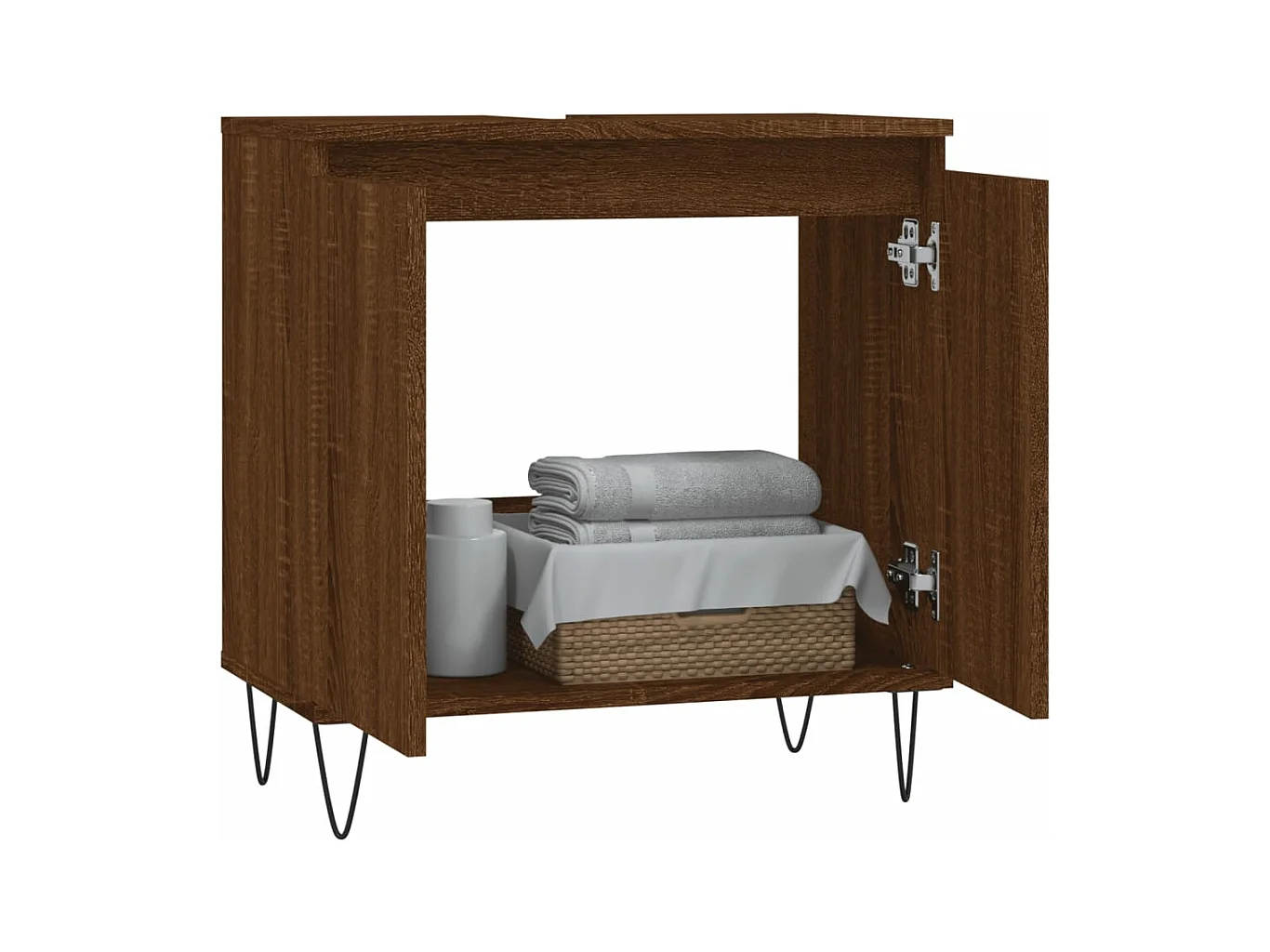 Badkamerkast 58x33x60 cm bewerkt hout bruin eikenkleur