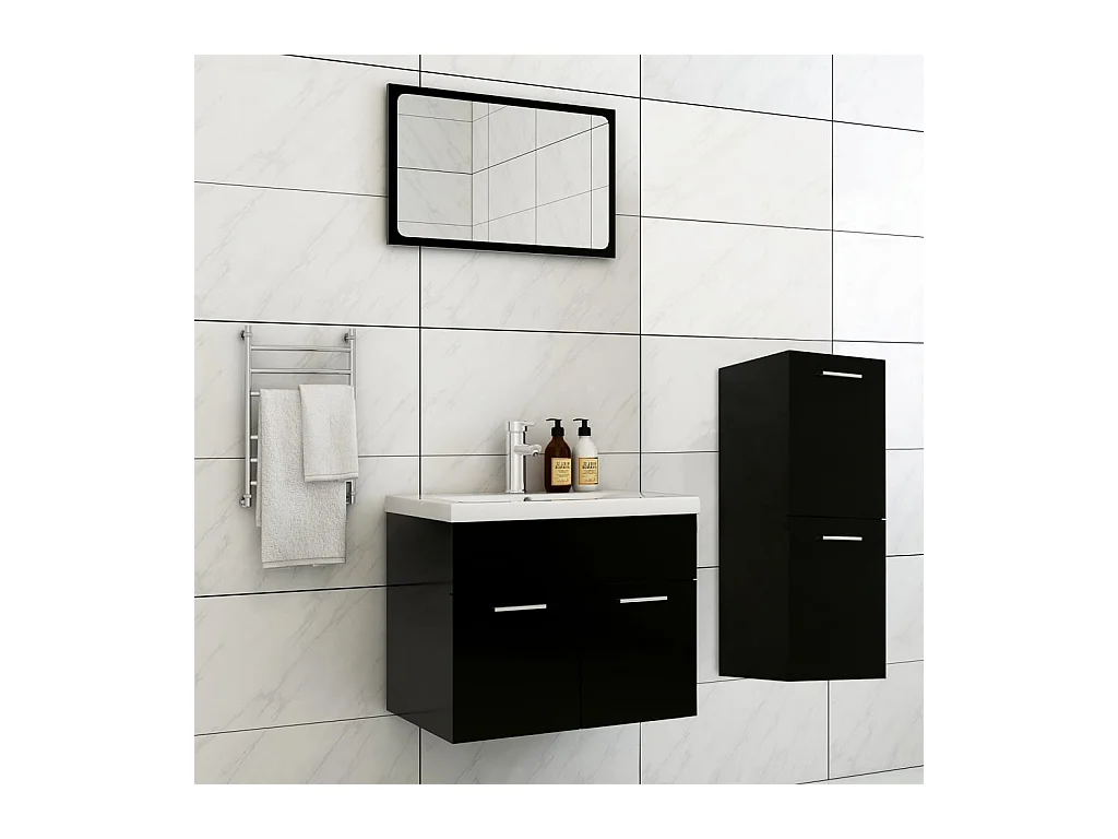 Ensemble de meubles de salle de bain Noir Aggloméré