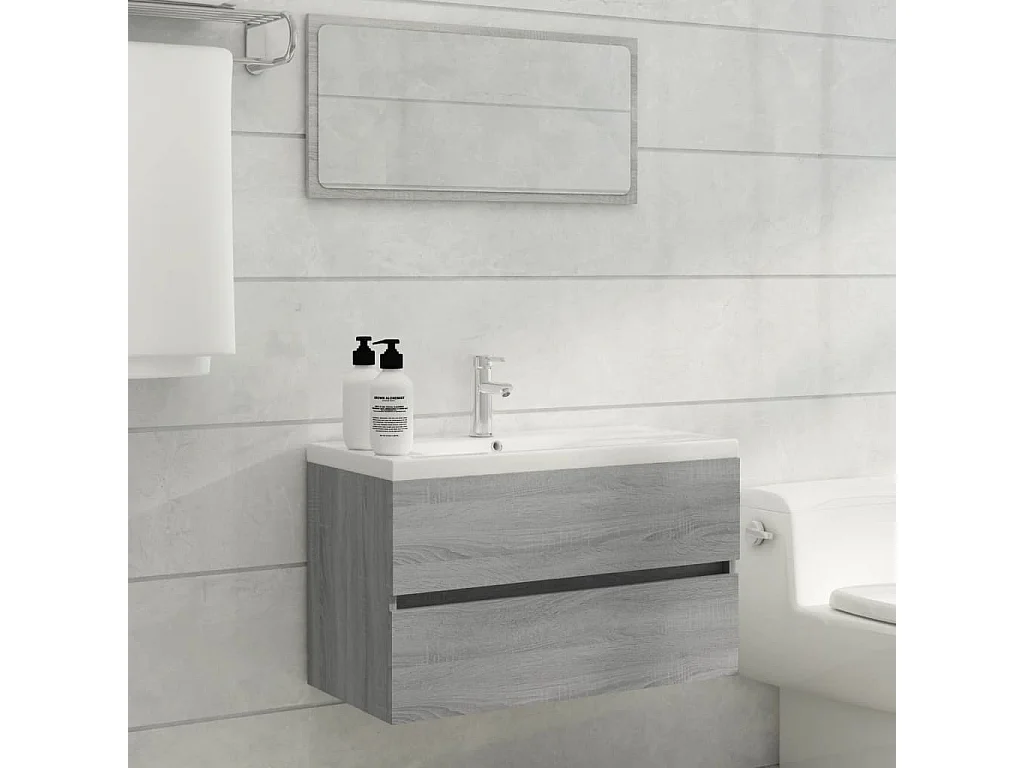 Waschbeckenschrank in Sonoma-Grau, 80 x 38,5 x 45 cm, Holzwerkstoff