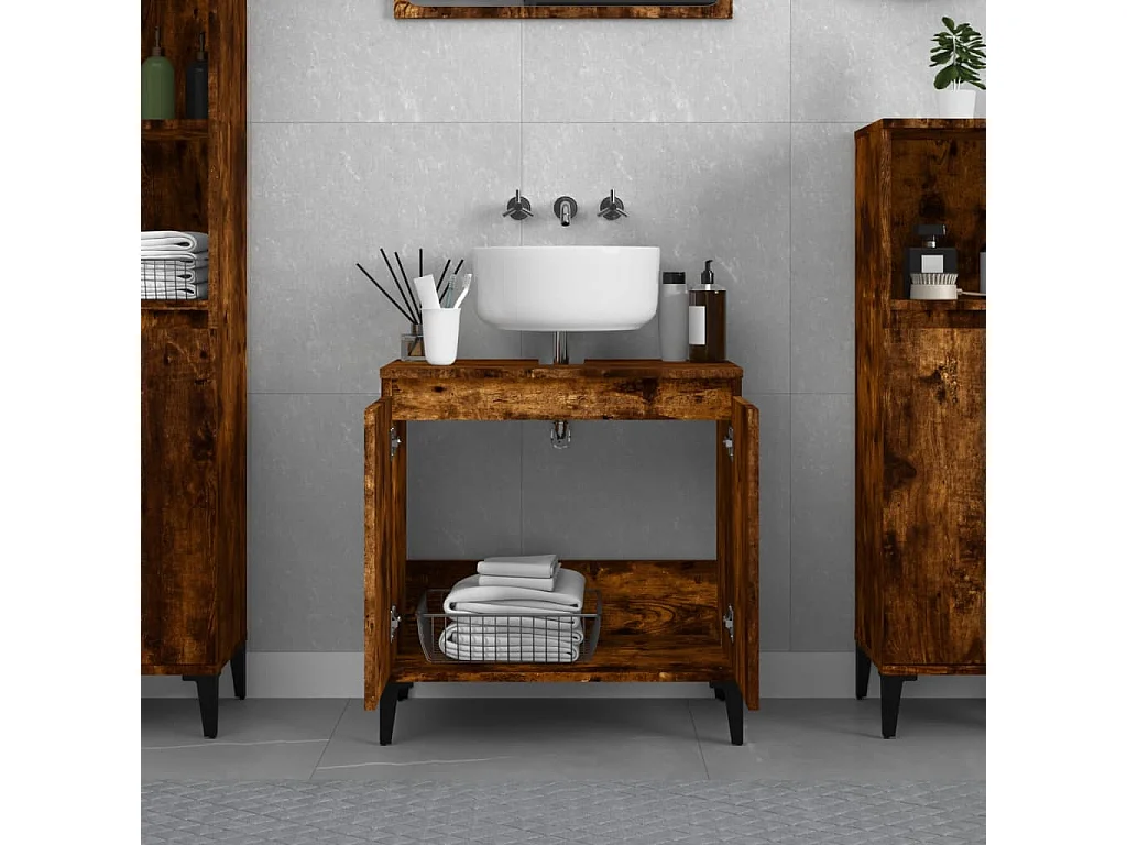 Meuble d'évier chêne fumé 58x33x60 cm bois d'ingénierie