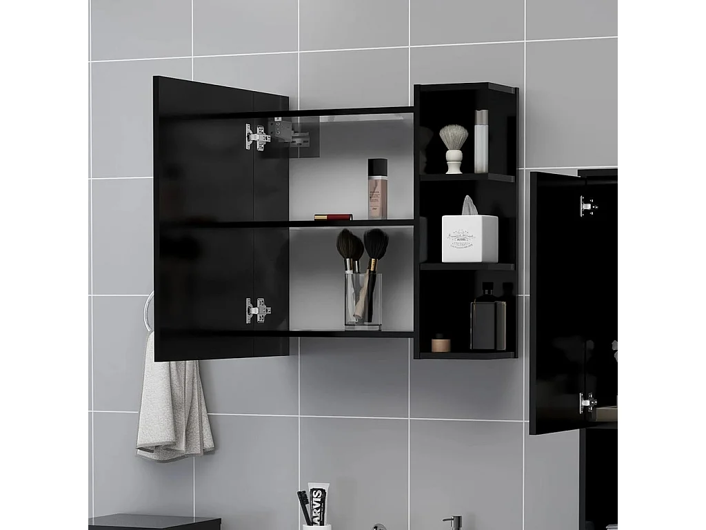 Armoire à miroir de salle de bain Noir Bois d’ingénierie