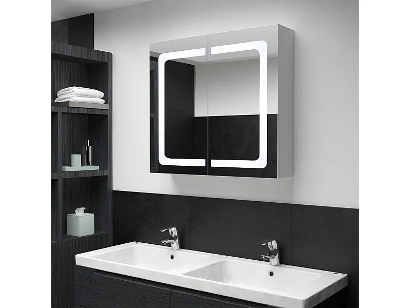 Armoire de salle de bain à miroir LED 80x12,2x68 cm