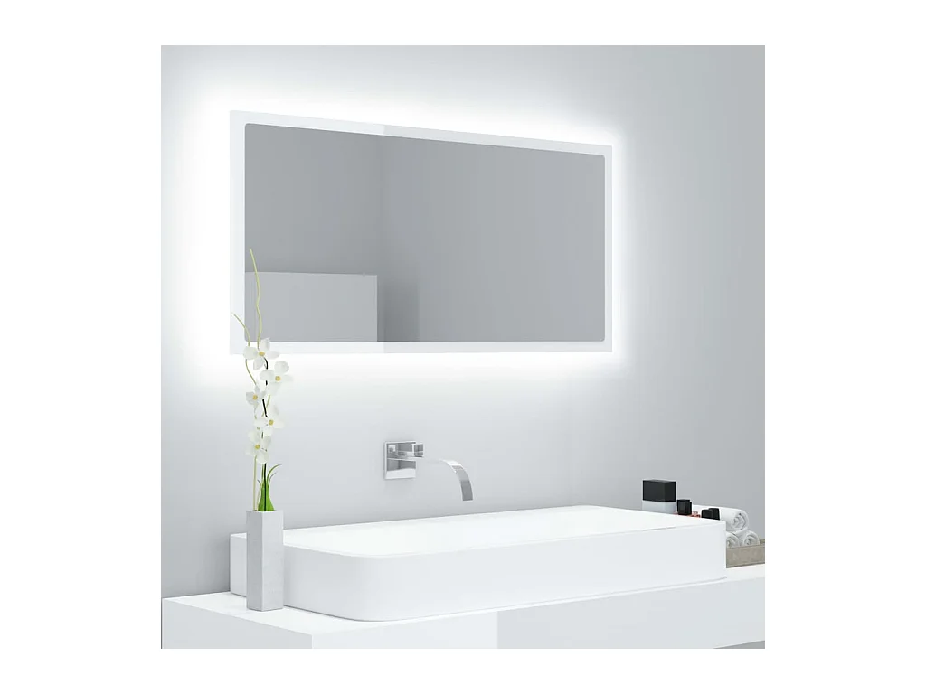 Specchio da Bagno LED Bianco Lucido 90x8,5x37 cm in Acrilico