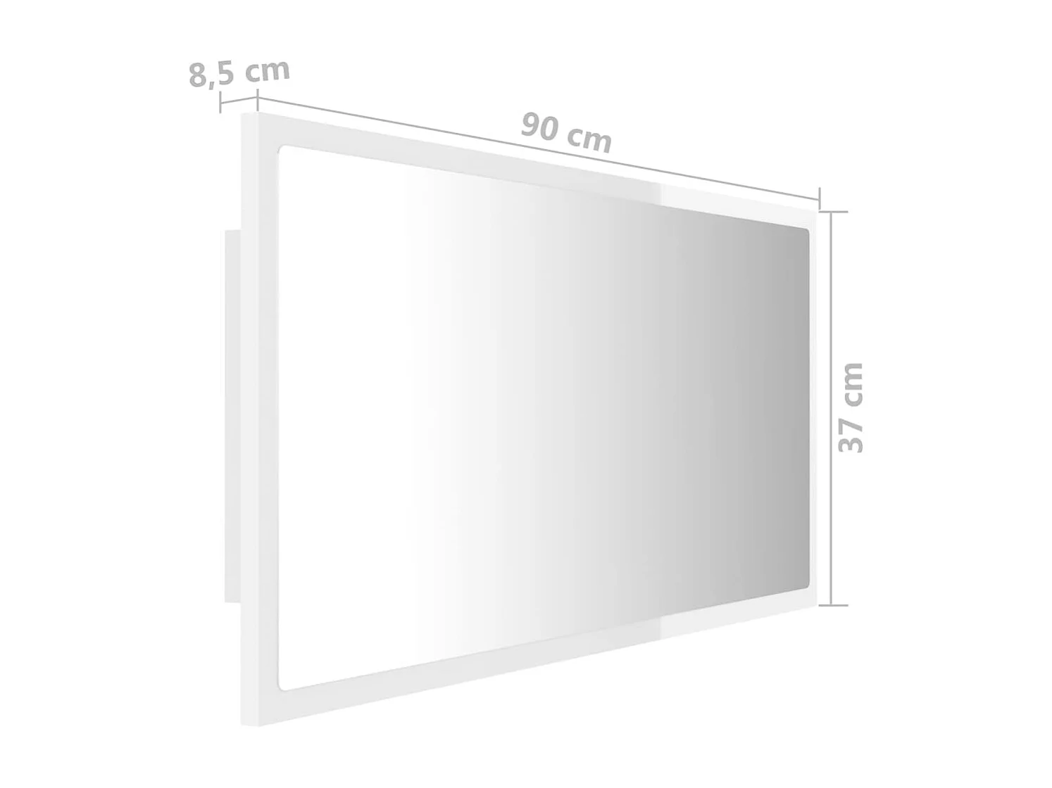 Miroir à LED de bain Blanc brillant 90x8,5x37 cm Acrylique